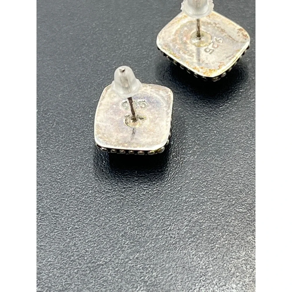 Sterling Silver 925Green Peridot CZ Square Bezel August Birthstone Stud earrings